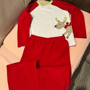 Carters Red and White Kids Pajamas with Reindeer Design